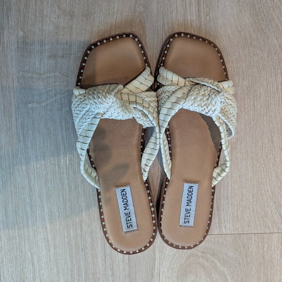 Steve Madden Kaitlin sandal braided knotted white upper slides - Picture 2 of 3